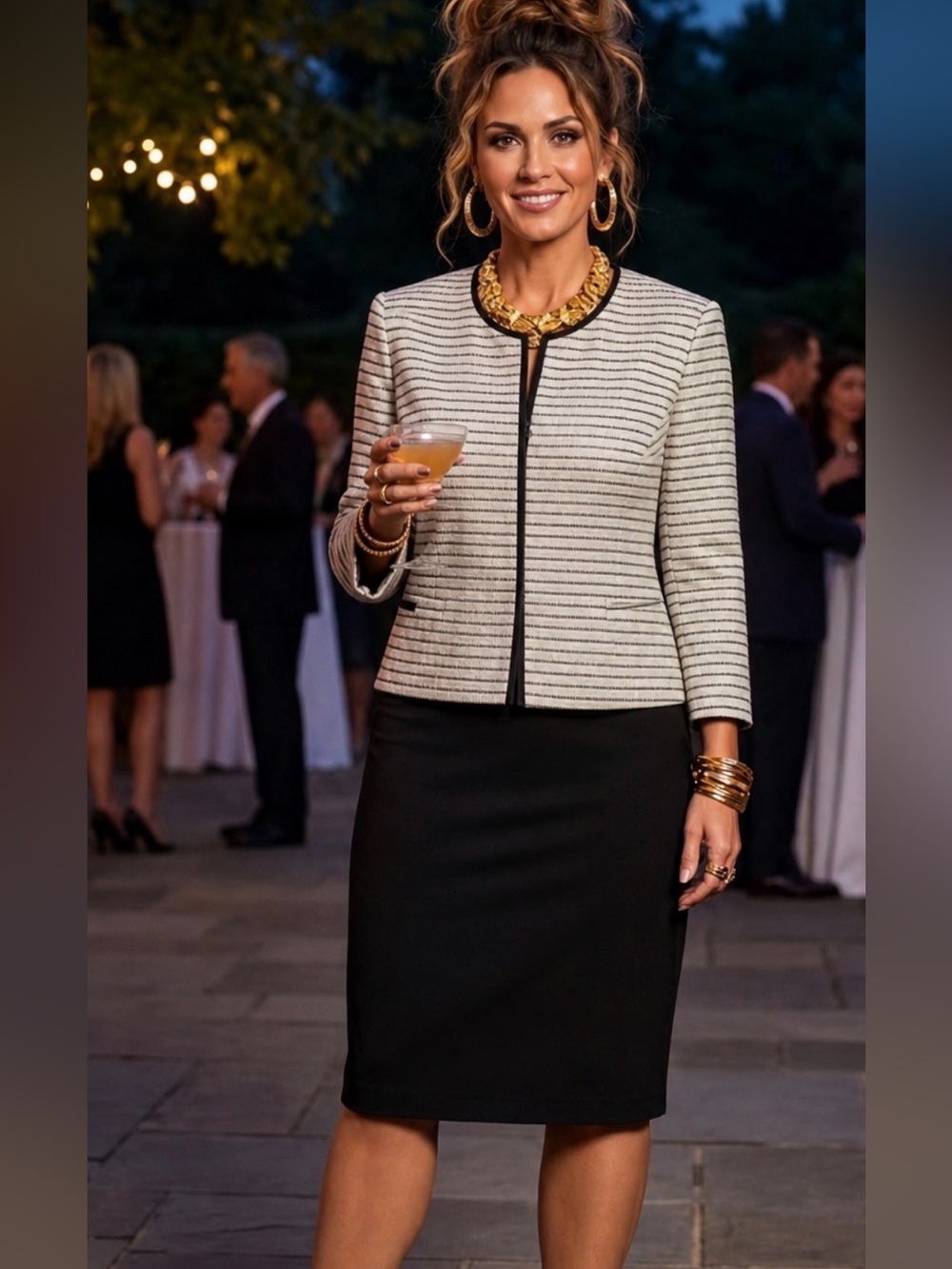 Jones Studio Black and Cream Striped Lined Jacket